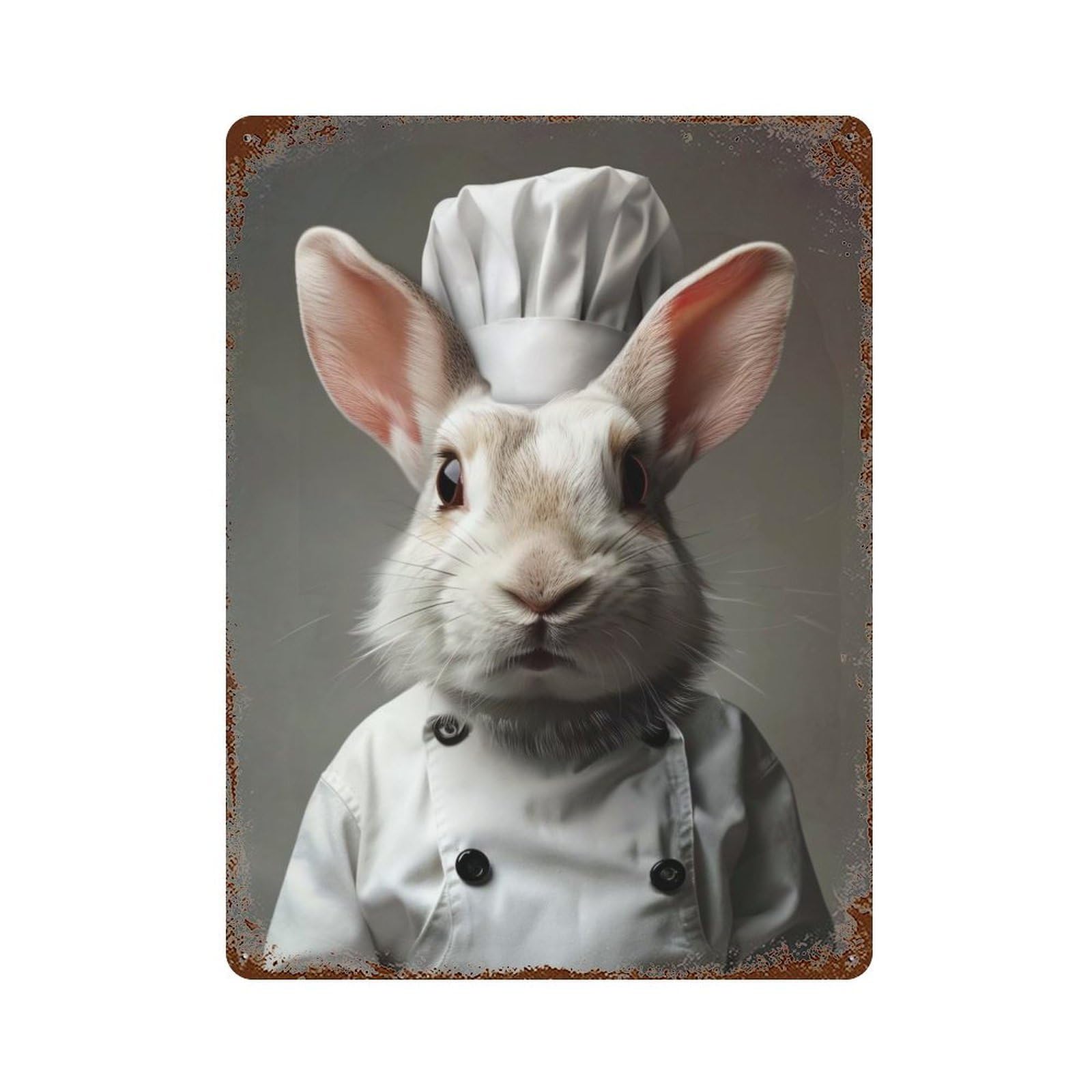 Garage Style Rabbit Chef Portrait Decorative Tin Sign 15.7"x11.8", Shabby Chic Decor for Bar And Workshop