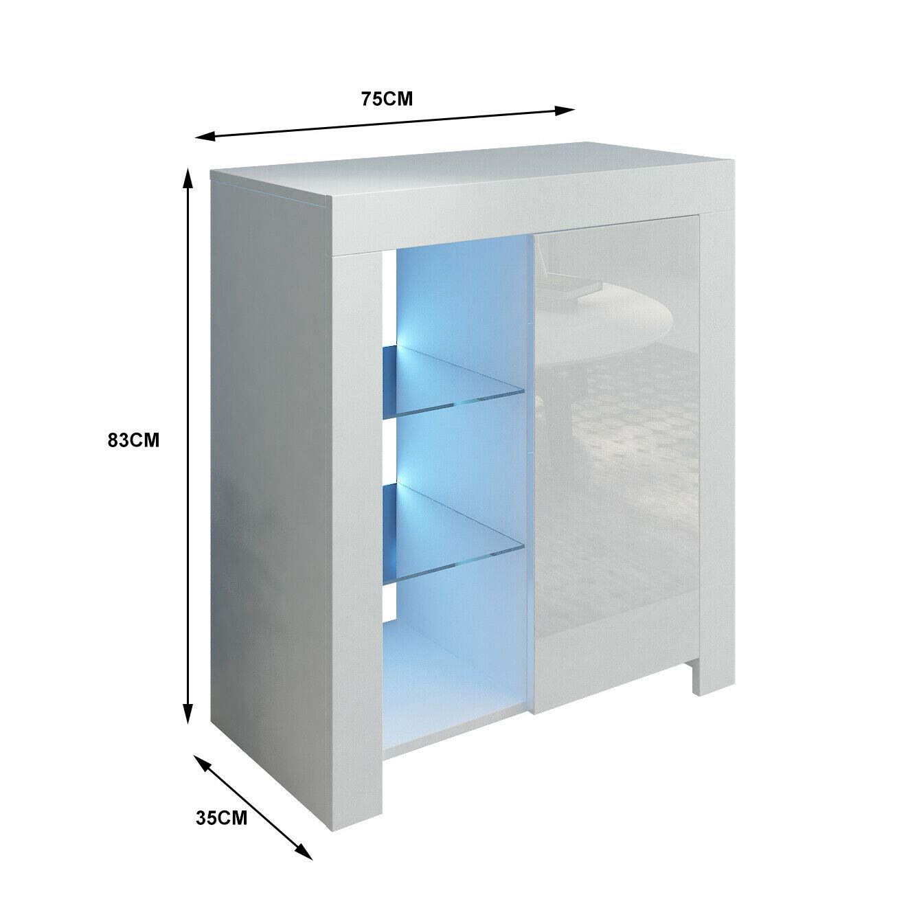 White Gloss Sideboard Unit With Storage Cupboard Matt Body