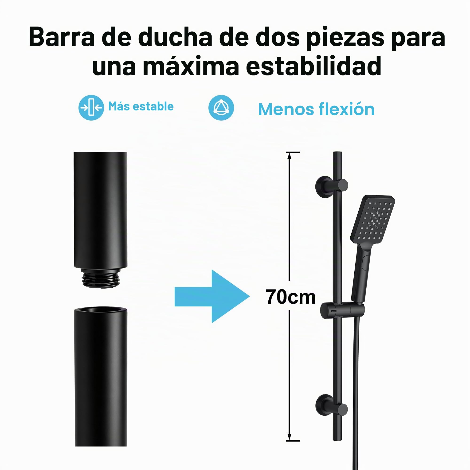 Görbach Columna Ducha Termostática, Grifo Mezclador con juego de barras de ducha de acero inoxidable, Alcachofa, barra ducha 70 cm con Estante, negro