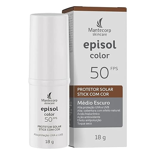 Mantecorp - Episol Color Stick Médio Escuro FPS 50 – Protetor solar em bastão com efeito maquiagem – Alta proteção UVA UVB e luz visível