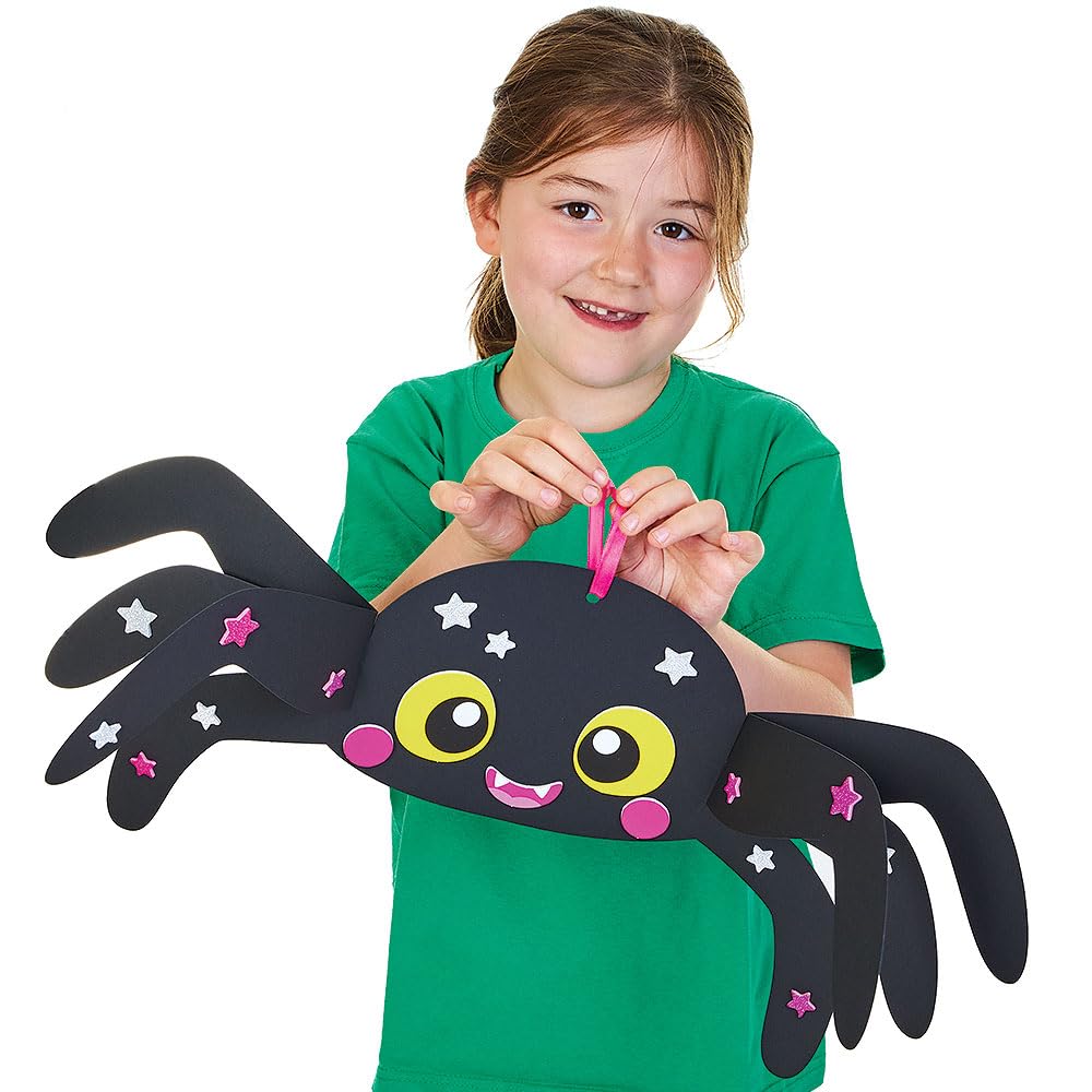 Baker Ross FN595 Giant 3D Spider Hanging Decoration Kits – Pack of 4, Spooky Halloween Craft Sets for Kids, Perfect for Party Decorations and Classroom Displays