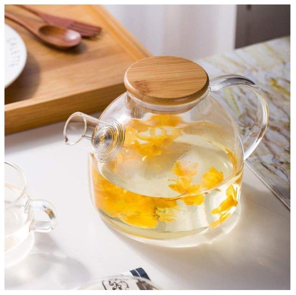 Image of Glass Tea Pot with Stainless Steel Infuser || Large Capacity Transparent Tea Kettle with Lid & Handle || Great for Loose Leaf Tea, Blooming Tea, Tea Bags & Fruit Infused (Model 6)