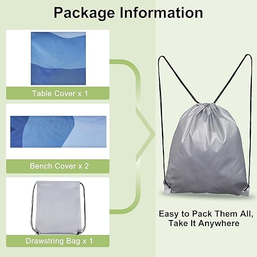 Miniatura 3 de ICOSY Mantel de picnic con fundas de banco de 30 x 72 pulgadas, resistente al viento, mantel rectangular ajustable para mesas de 6 pies, accesorios