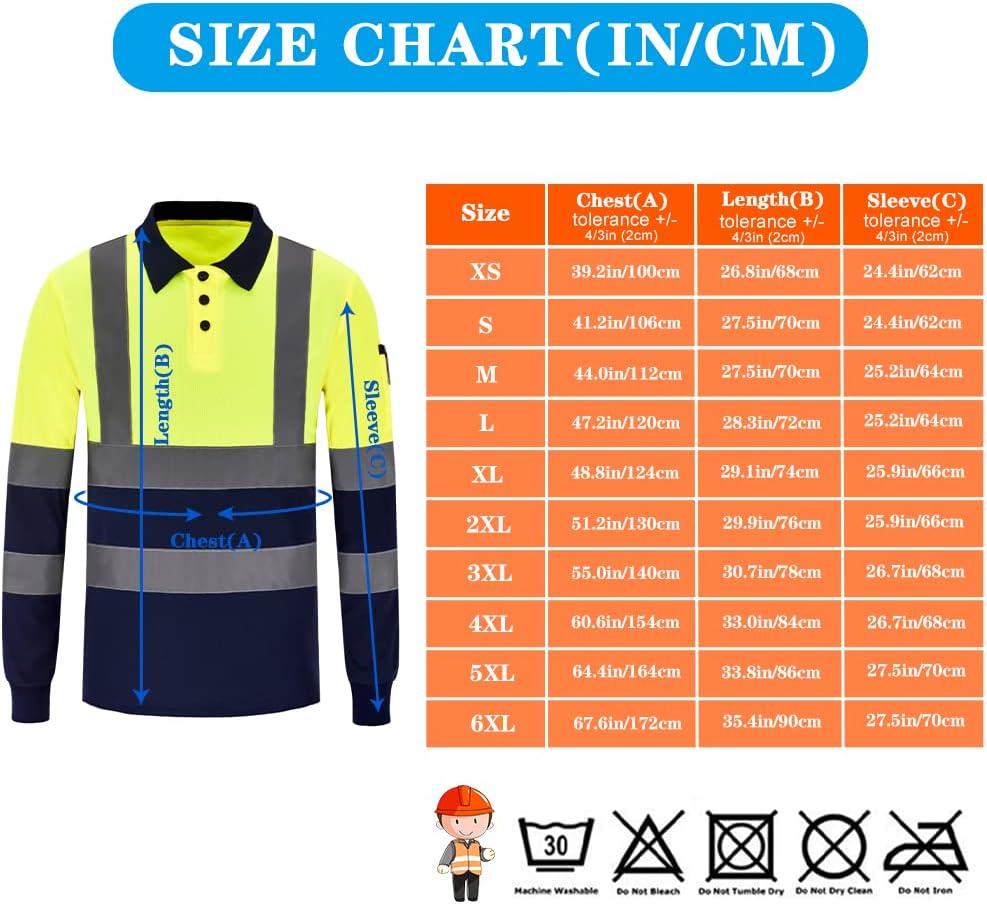 A-SAFETY Long Sleeves Hi Vis Safety Daily Work Construction Polo Shirts for Men for Women - Image 4