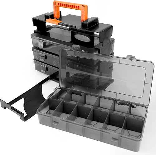 ZKH Caja organizadora de piezas pequeñas, organizador de caja de aparejos transparente con compartimentos de 4 x 12 pulgadas, divisores extraíbles,