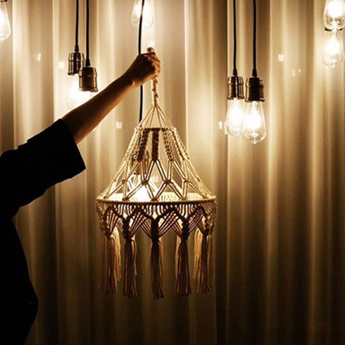 GANAZONO Coprilampada Intrecciato in Stile Boho Corda di Cotone, Paralume per Lampada a Sospensione, Adatto per Matrimoni e Decorazioni di Feste Stili multipli