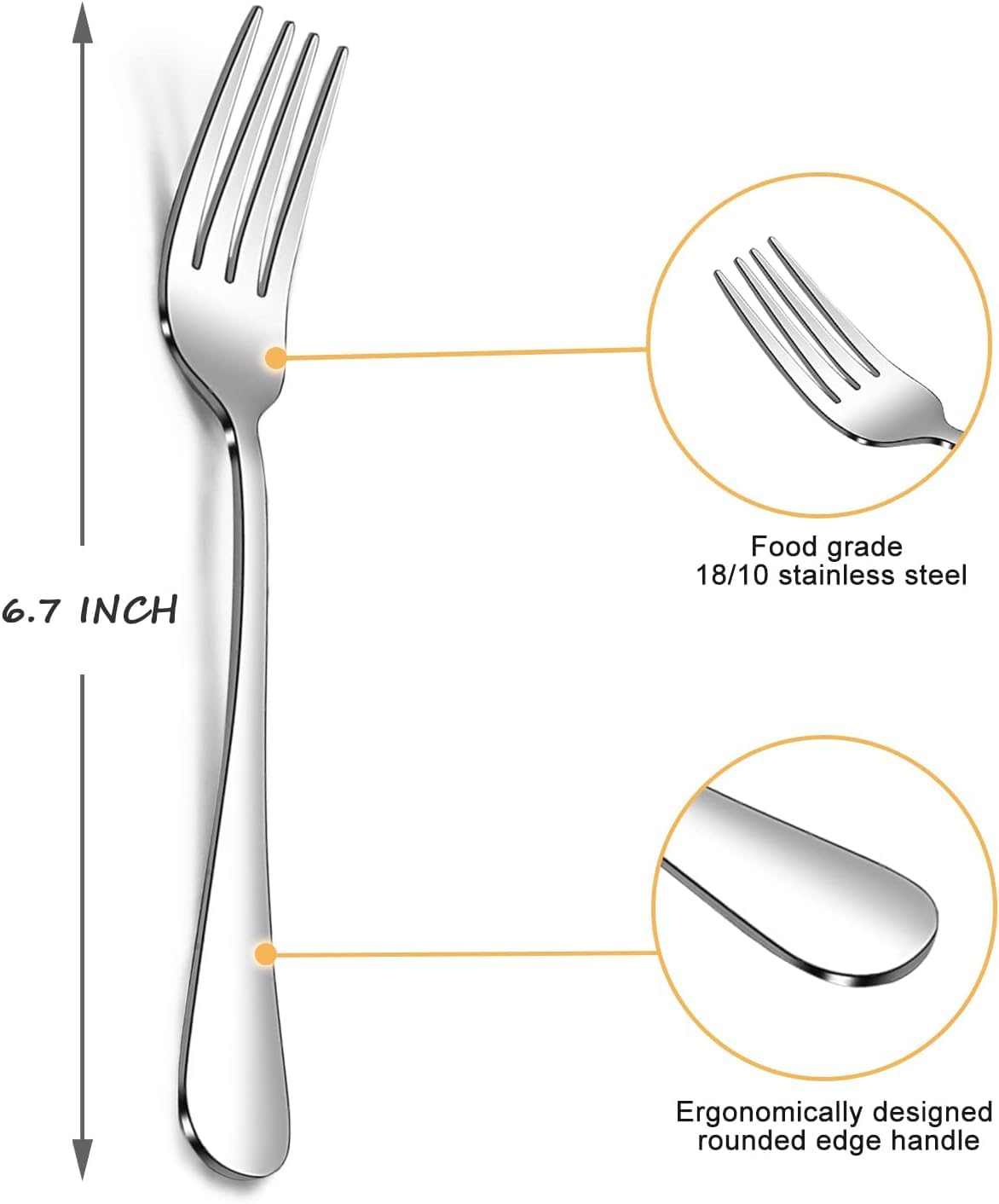 Salatgabel-Set aus Edelstahl, 17 cm, 12-teilig, Design mit langem Griff