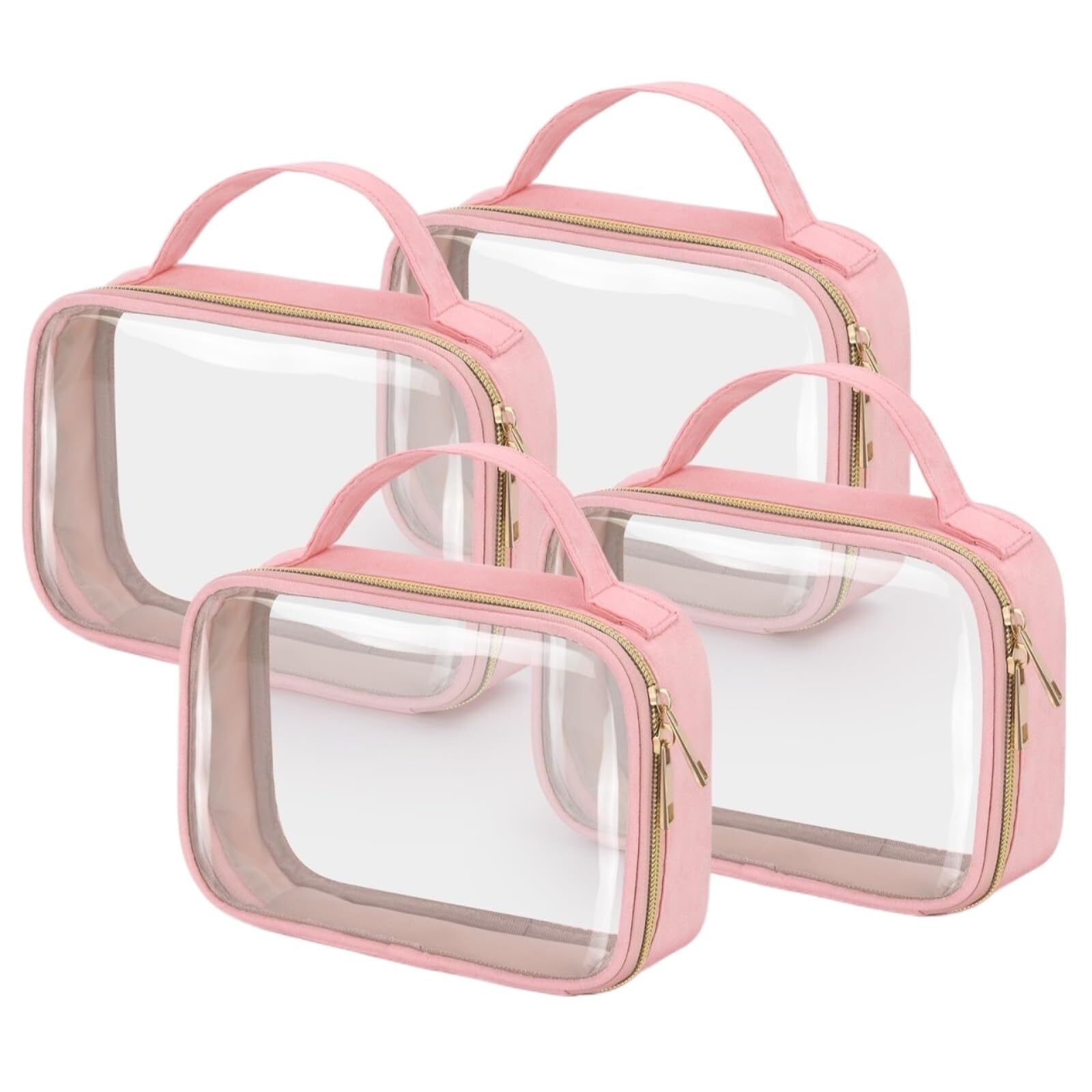 Porta Trucchi Pochette Trucchi Borsa Da Toilette Borsa Cosmetica Trasparente Con Manico Borsa Da Toilette Trasparente Trousse Trucchi Donna(Pink,20cm-4)