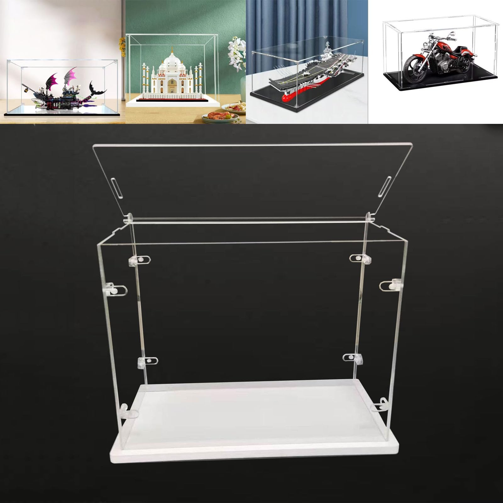 Ensemble de Vitrine Acrylique Transparent, Base épaissie, Porte Ouverte sur Le Dessus, Fermoir en l Solide, Armoire à Poussière (Blanc, 60x40x50cm/24x16x20in Ensemble de Vitrine Acrylique Transparent, Base épaissie, Porte Ouverte sur Le Dessus, Fermoir en l Solide, Armoire à Poussière (Blanc, 60x40x50cm/24x16x20in