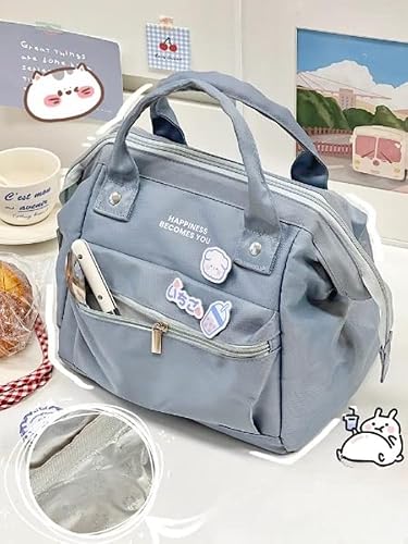 Miniatura 4 de Lonchera kawaii grande para pícnic, bolsa aislada para calientes o fríos, reutilizable, bonita lonchera estética para mujeres (S, azul)
