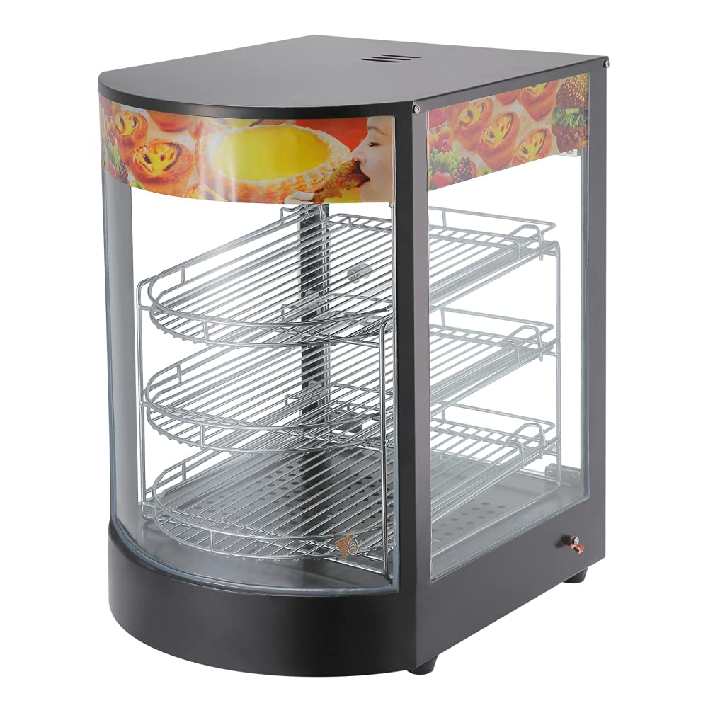Commercial Pizza Warmer Display 110V, Stainless Steel Temperature Control Countertop Food Pizza Warmer Display 3-Tier 1200W Black Spray Paint Suitable for Buffet Restaurant and Home - H HUKOER