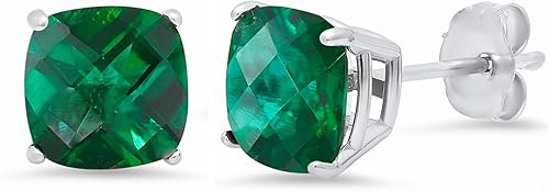 Tienda Collection 925 Sterling Silver 6mm Cushion Cut Gemstone Stud Earrings for Women with Butterfly Backs