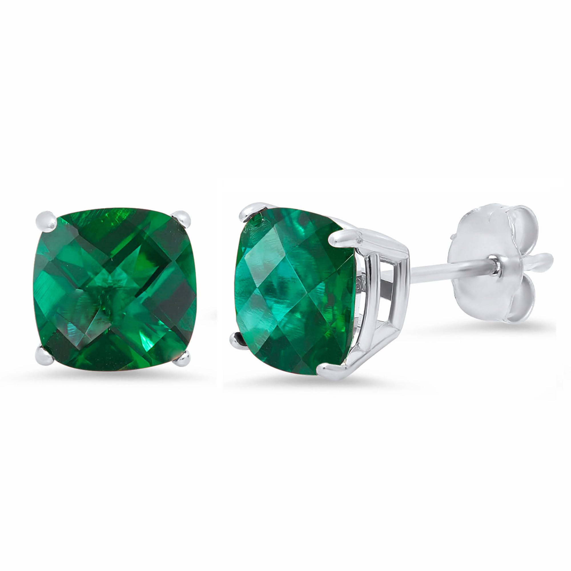 Amazon Collection 925 Sterling Silver Cushion Cut Birthstone Stud Earrings for Women