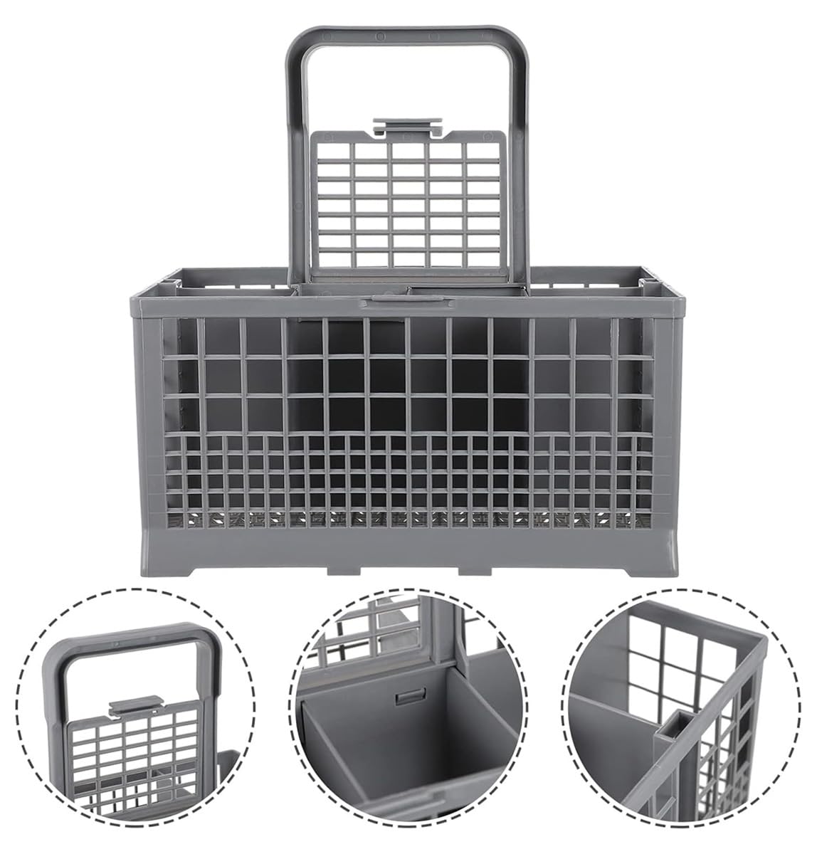 Dishwasher Cutlery Basket, Removable Handle, Dishwasher, Durable Plastic Net, 24 x 14 x 12.4 cm, Universal Replacement Parts Compatible, Grey - 3