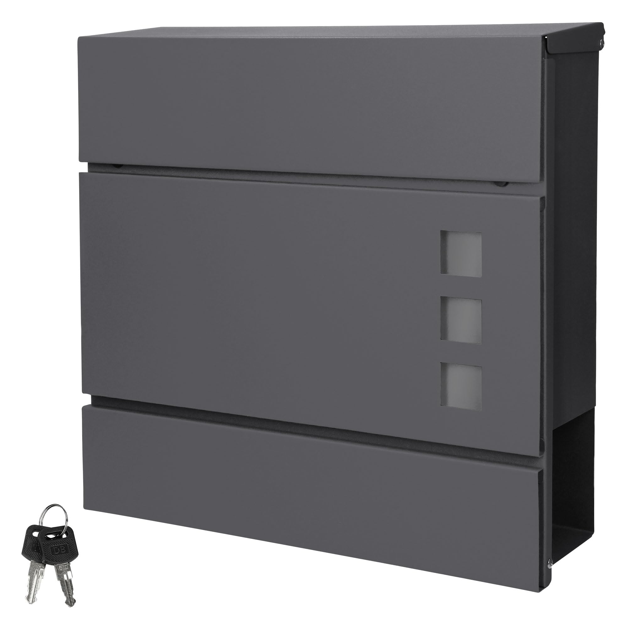 ECD Germany Buzón Correos de Pared 37 x 10 x 36,5 cm Acero Diseño Moderno Antracita con Compartimiento Integrado Correspondencia Periódico Cerradura Cilindríca 2 Juegos de Llaves y Material Montaje