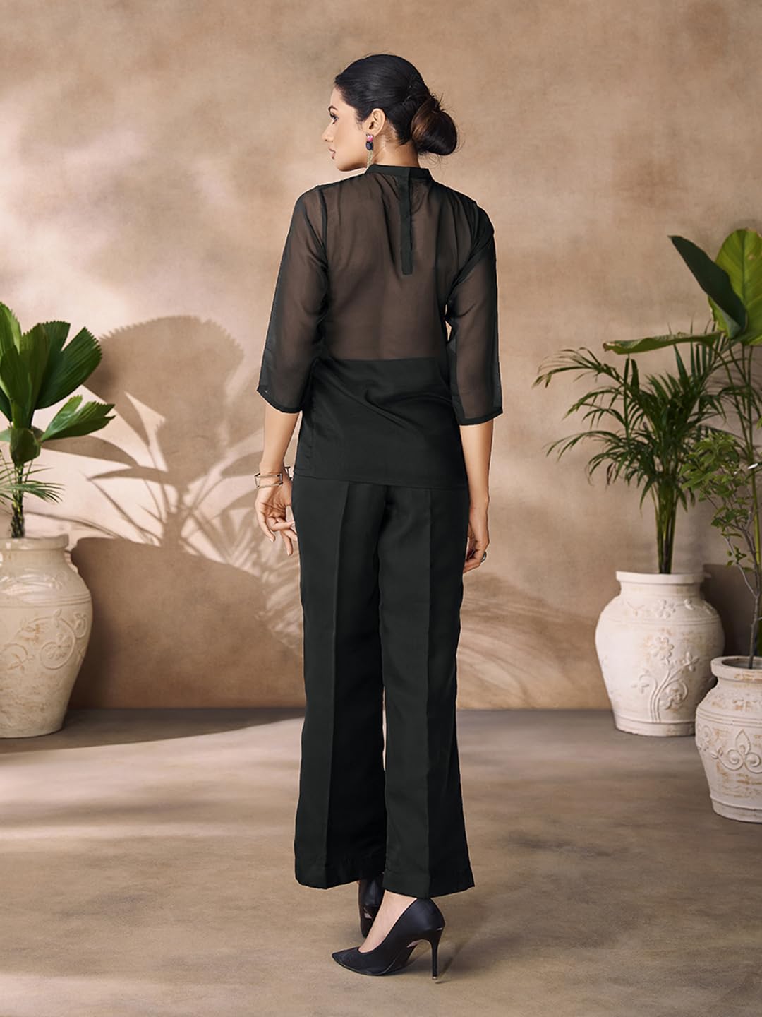 FUSIONIC Black Organza Cut Dana Sequins Handwork Co-Ord Set 2