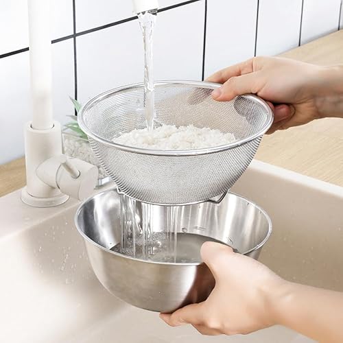 Miniatura 4 de Colador de tamiz de lavado de arroz de acero inoxidable de 7 pulgadas de malla de cocina de malla de malla de cesta escurridor de cesta de lavado de