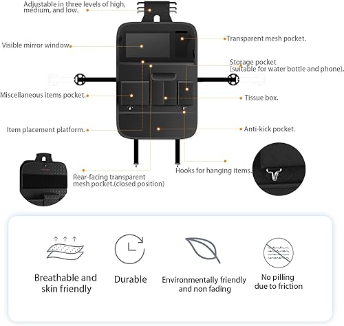 Miniatura 3 de GMQ Organizador de asiento trasero de automóvil, 1 paquete, organizador de asiento trasero con bandeja, caja de almacenamiento multifuncional para