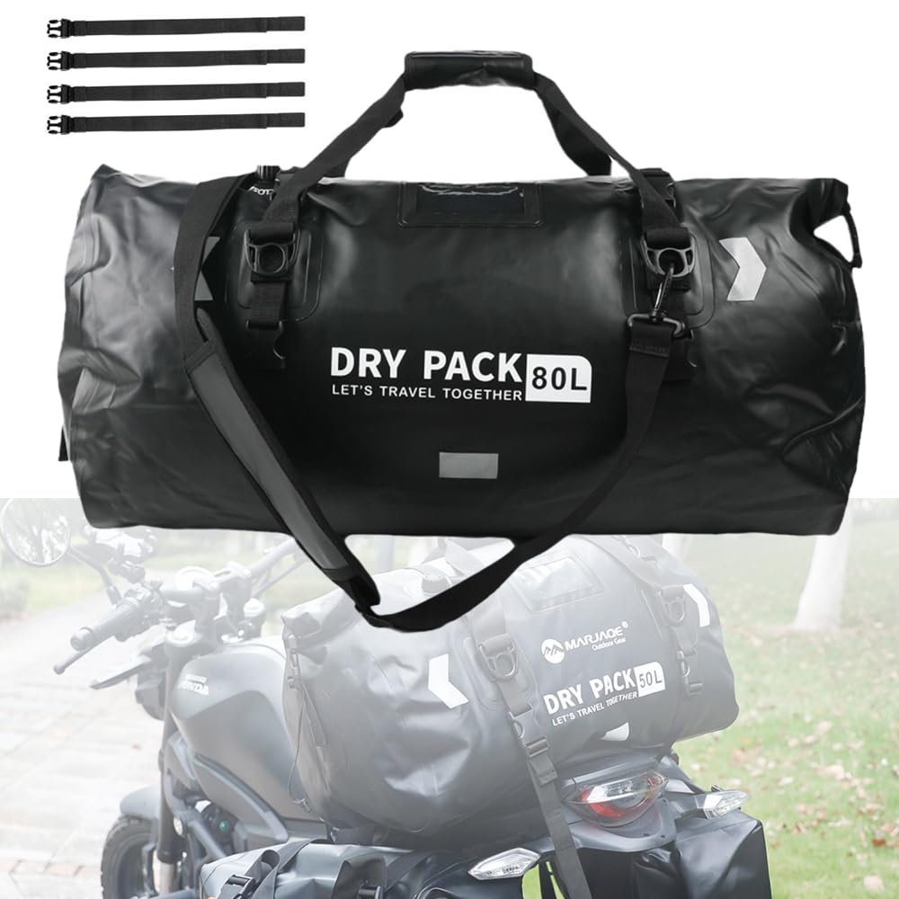 Motorrad Tasche,Motorrad Hecktasche Gepäckrolle,Wasserdicht,Großes Fassungsvermögen 80 Liter,Geeignet Für Motorräder,Wandern,Radfahren,Reisen,Camping,Outdoor,Kajakfahren(Schwarz)