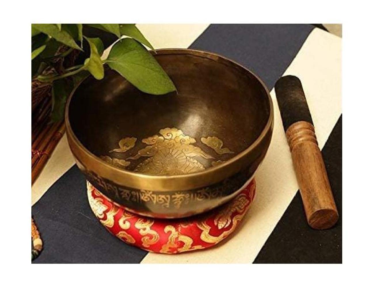 Set di campane tibetane con incisioni di mantra e Buddha, in rame, per meditazione e terapia del suono, facili da suonare, con mazzuolo a doppia estremità, cuscino in seta per yoga, guarigione dei ch