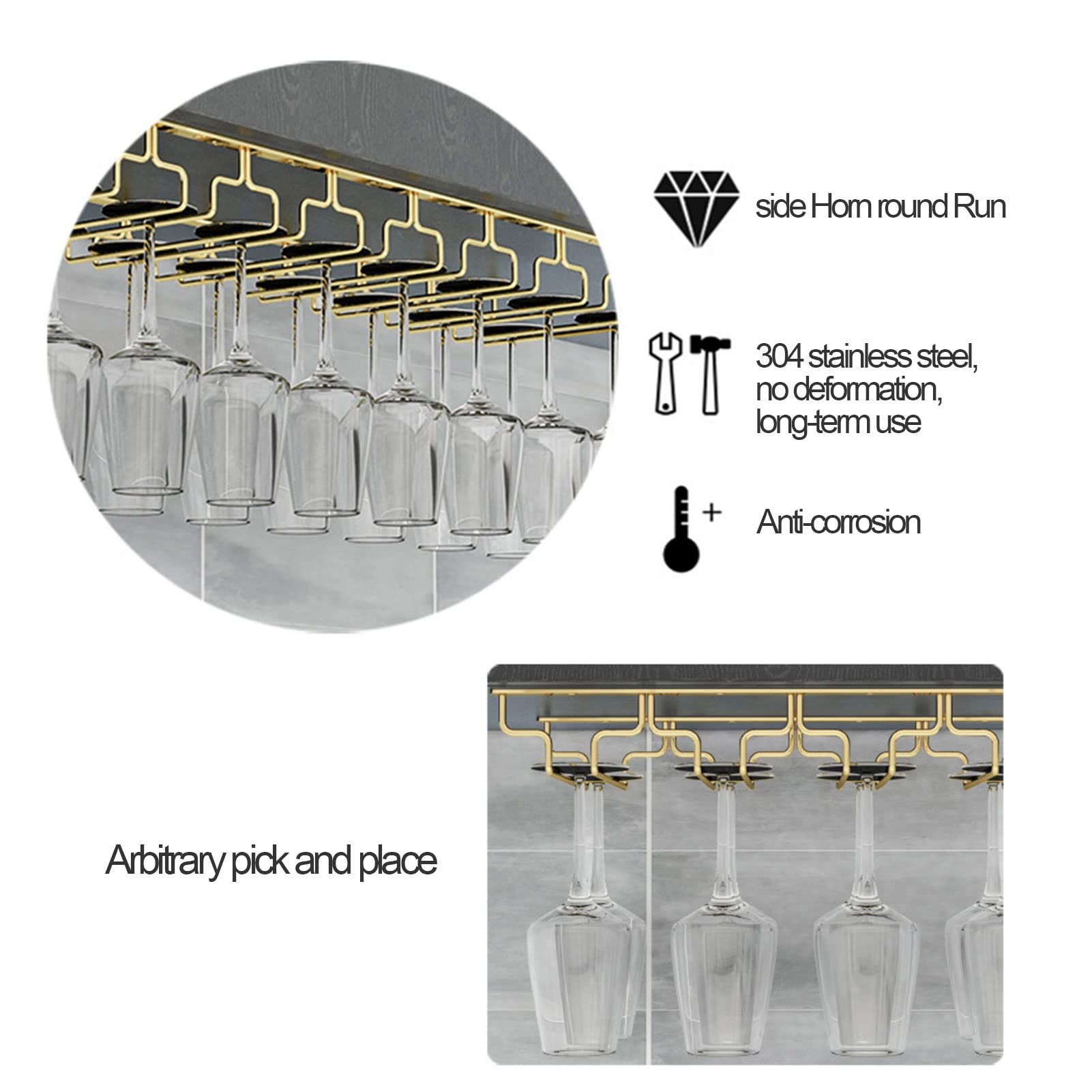 Estante para Copas de Vino de Acero Inoxidable 304 de Primera Calidad - Soporte para Copas bajo Mueble, Ideal para Cocina, Bar y Pub - Elegante Copa de champán de Metal (57 x 28 x