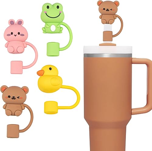 YUNAI Stanley - 4 fundas de paja para popotes reutilizables, 0.39 pulgadas de silicona linda tapa compatible con vaso Stanley de 40 onzas, diseño de