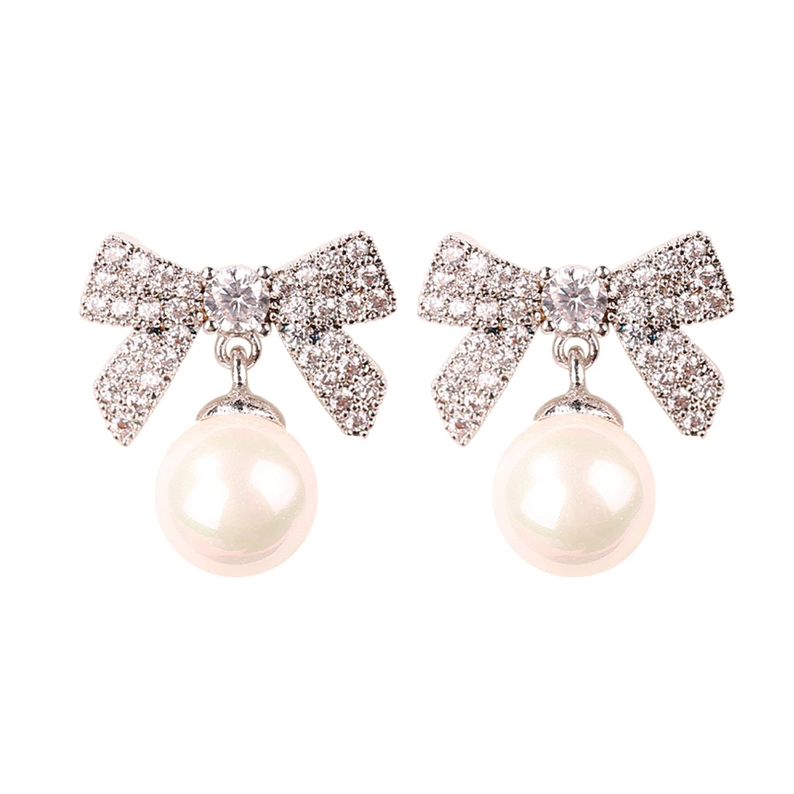 Damen-Ohrringe, Damen-Ohrringe, Schleifen-Set, Diamant-Ohrringe, Perlen-Anhänger-Ohrringe, hypoallergene Ohrstecker für Mädchen
