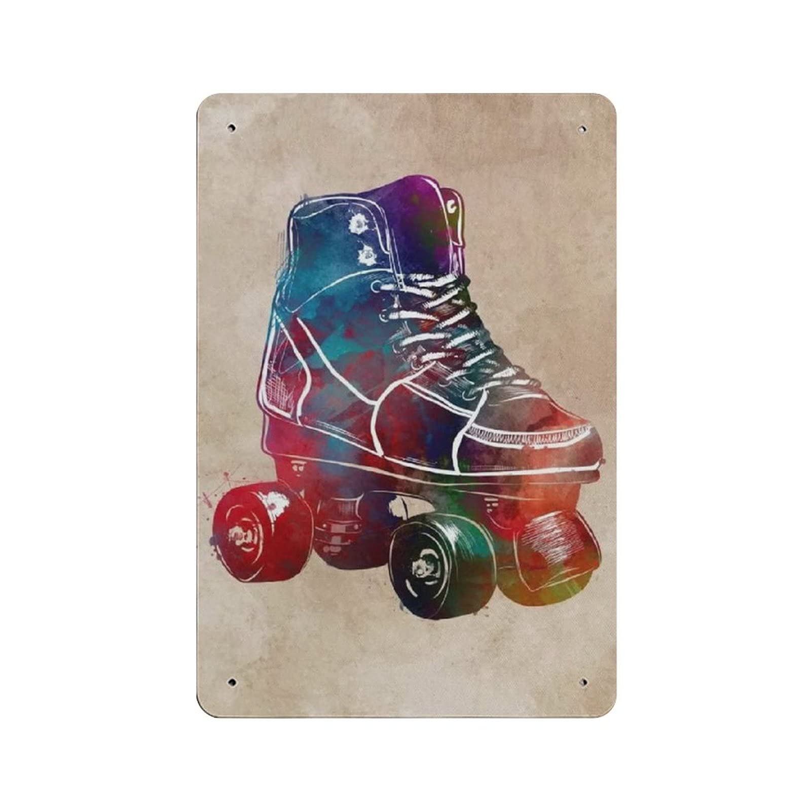 Metal Tin Sign Watercolor Sports Roller Skates Sport Vintage Tin Poster Metal Sign Wall Decoration Country Kitchen Home Garage Decor 12"x8"