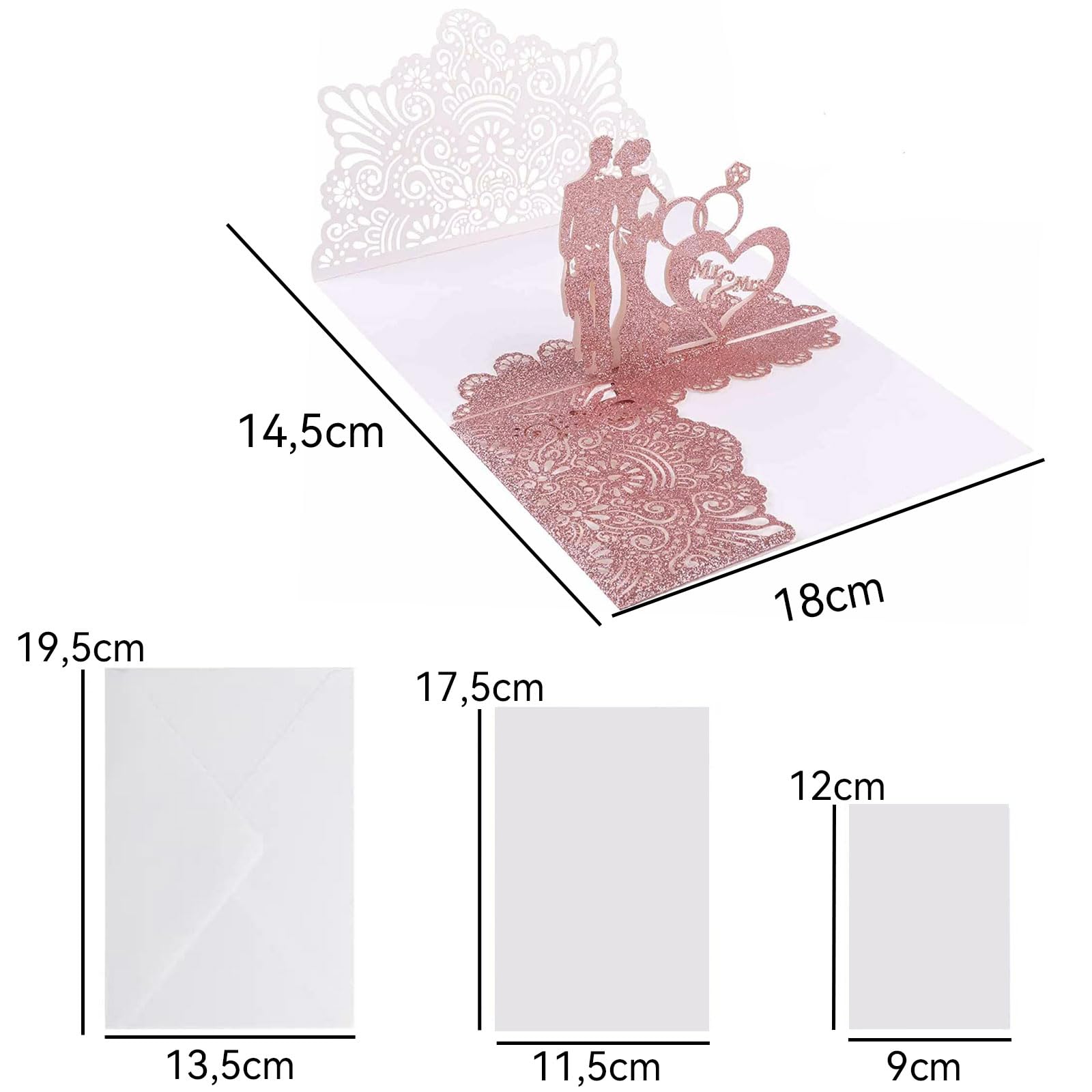 Pop Up Hochzeitskarte 3D Gold - Mit Umschlag Für Standesamt & Kirche