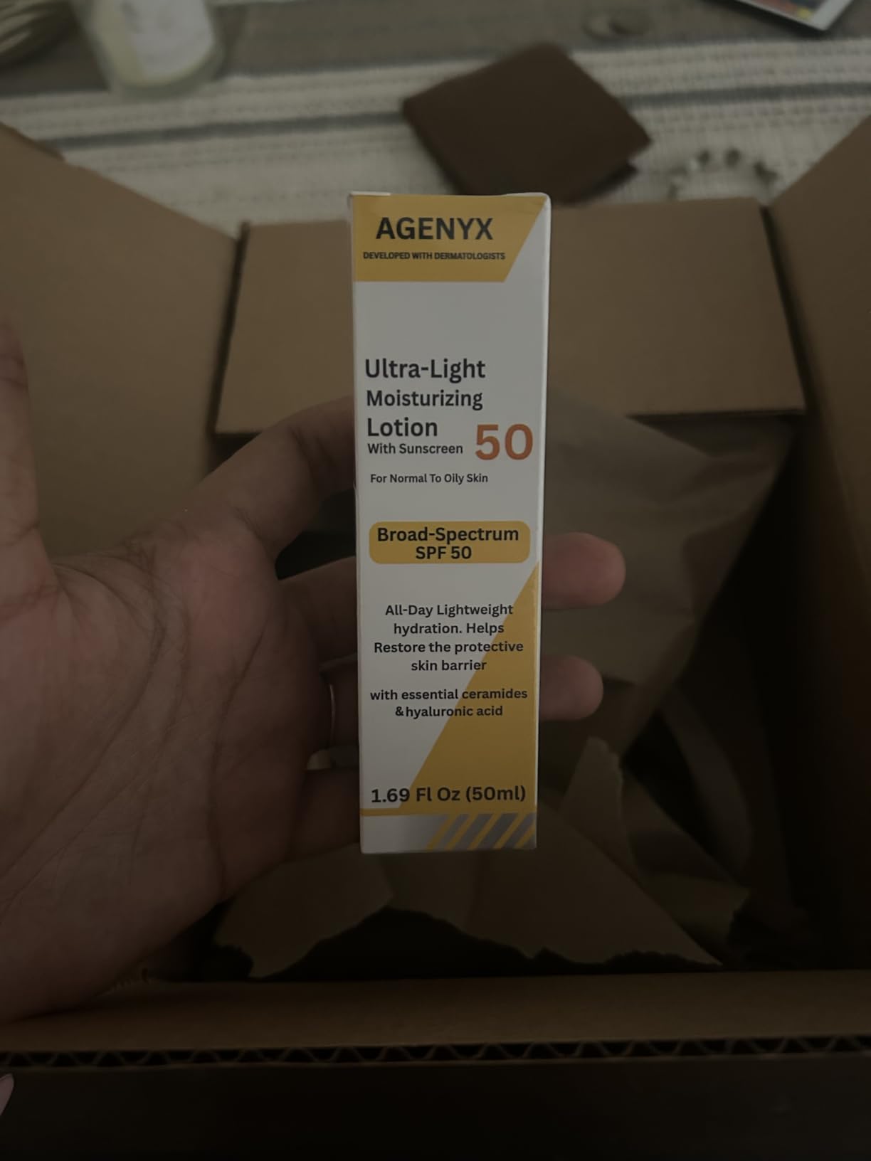 Agenyx Daily Facial Moisturizing Lotion with SPF 50, Hyaluronic Acid, Niacinamide & Ceramides, Oil-Free Face Moisturizer for Normal to Oily Skin, Lightweight Non-Greasy Hydration, 1.7 fl oz