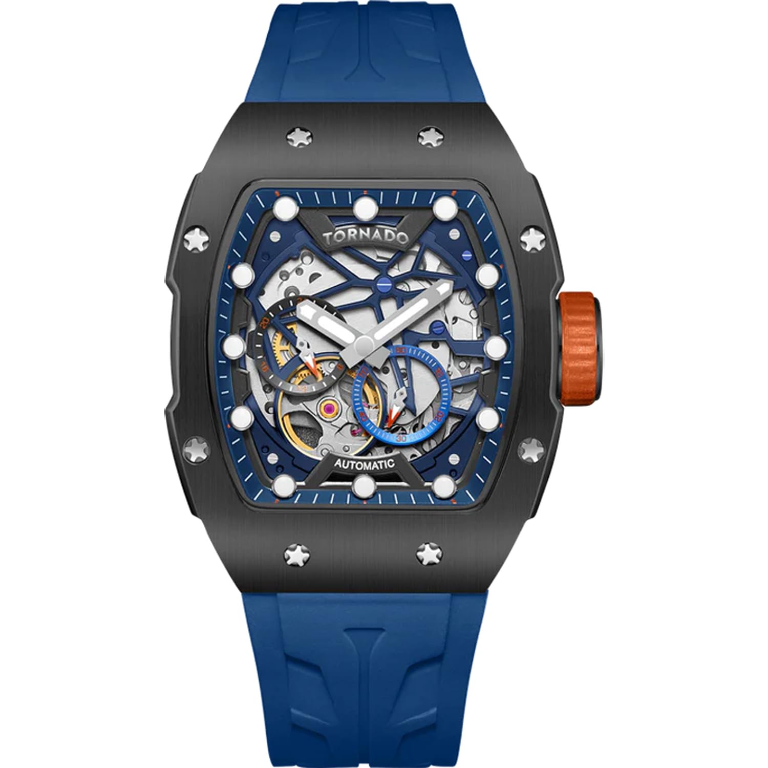 tornado Xenith Automatic Men’s Watch – 39mm Skeleton Dial, Miyota 82S7 Japanese Automatic Movement, Gunmetal Stainless-Steel Case, 10ATM Water Resistant, Blue Silicone Strap, 3 Year Warranty-picture-22