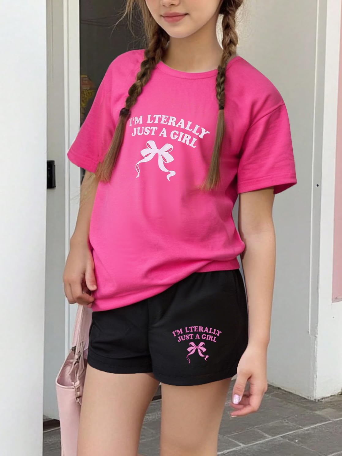 NEW 6-14 Years Girls 2 Piece Outfits Cotton T-Shirt and Shorts Set with Pockets Casual Wear - Image 2