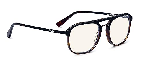 Bollé Seguridad OSLO, gafas de seguridad con bloqueo de luz azul, acetato negro mate y tortuga translúcida, lentes de PC Plano