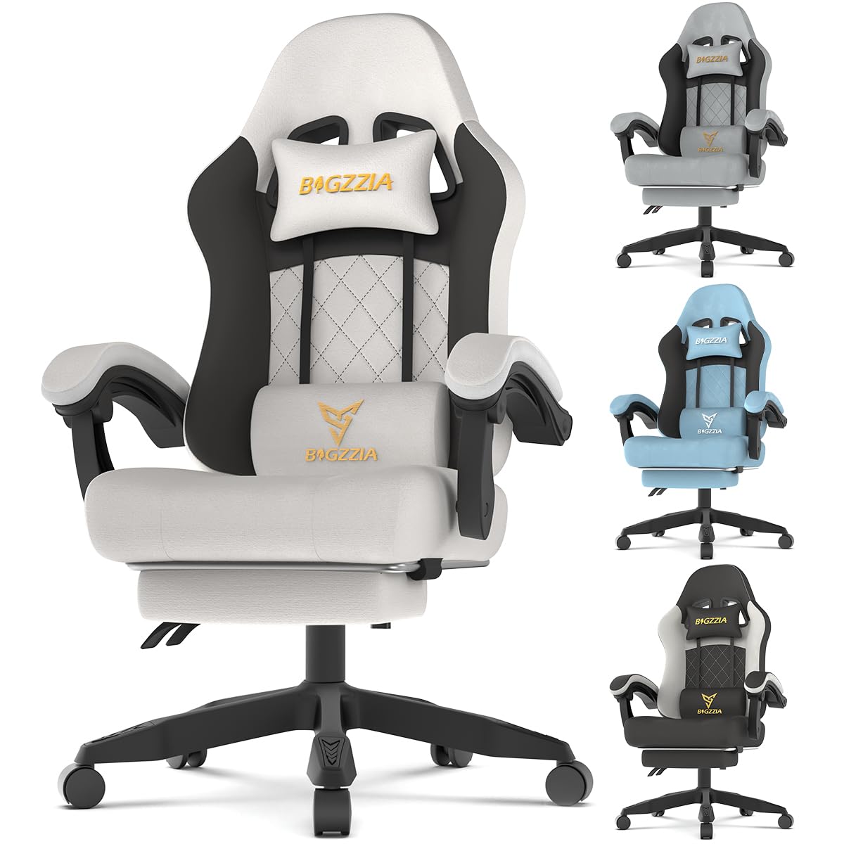 Bigzzia Fabric Gaming Chair with Footrest Reclining Range 90ยฐ-155ยฐ