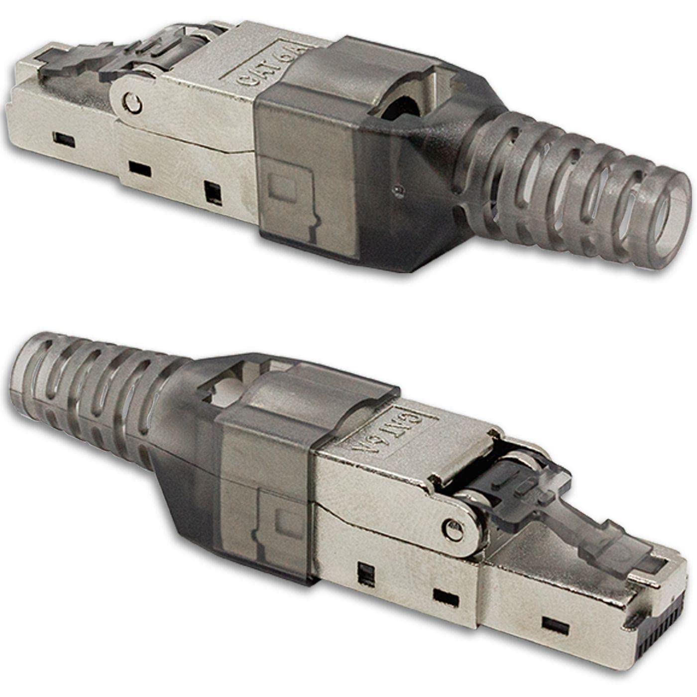 Lumonic 20x Connettore di rete RJ45 in metallo senza attrezzi | Con scarico della trazione e contatti dorati I Connettore a crimpare per cavi di rete LAN CAT5 CAT6A CAT7