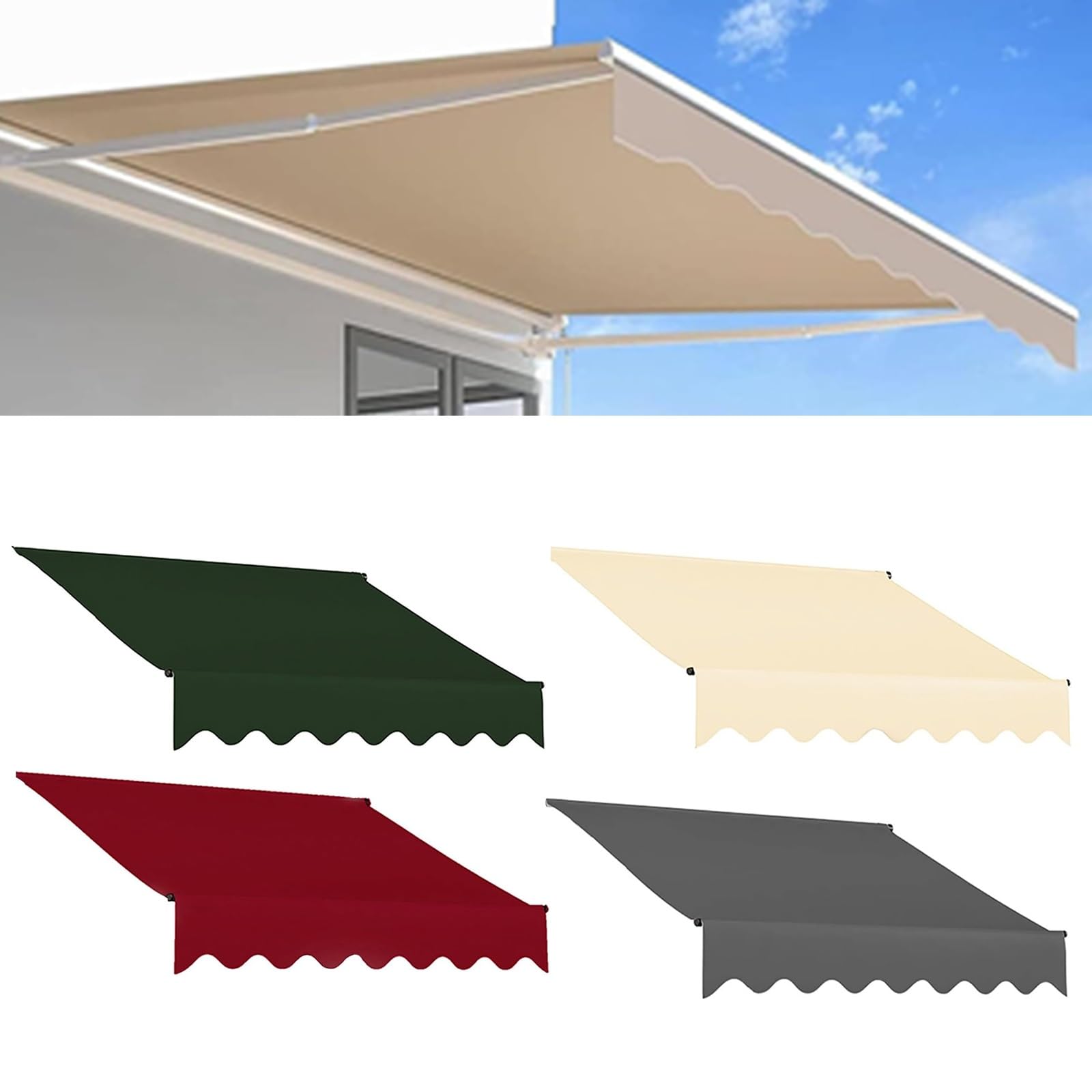 Markise Canvas, Ersatzstoff Fertig Genäht Wasserabweisend, Ohne Rahmen, UV Schutz, Premium Markisenstoff, for Terrasse, Balkon, Markisen Ersatzstoff, Grün/Rot/Grau/Beige, 2/3/4/5/6/7m(Beige,(12x10ft)3 Garten