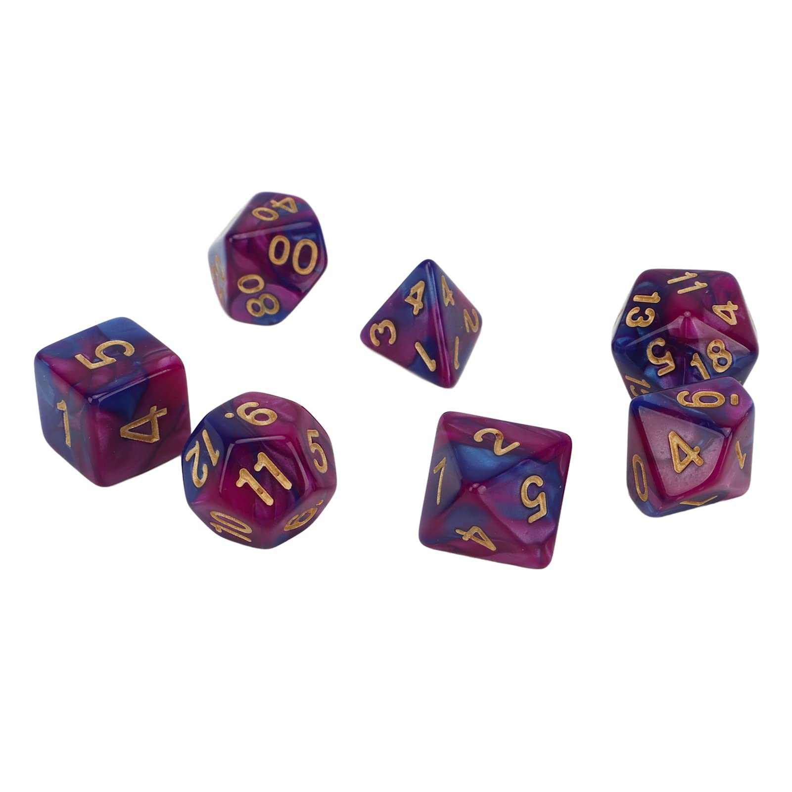 Dices Set, Clear Numbers Purple Blue 7Pcs Exquisite Waterproof Polyhedral Dices Set for Educational Supplies for School Supplies