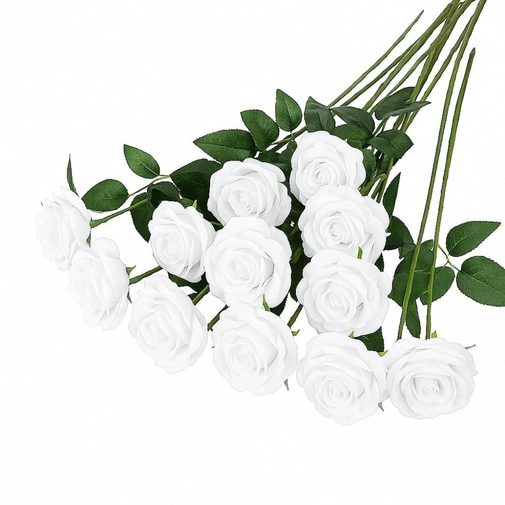 10 Pcs Artificial Roses, White Fake Roses Artificial Flowers, with Stems Fake Artificial White Roses Silk Flowers, for Home Garden Party Hotel Office Decor โ image 1