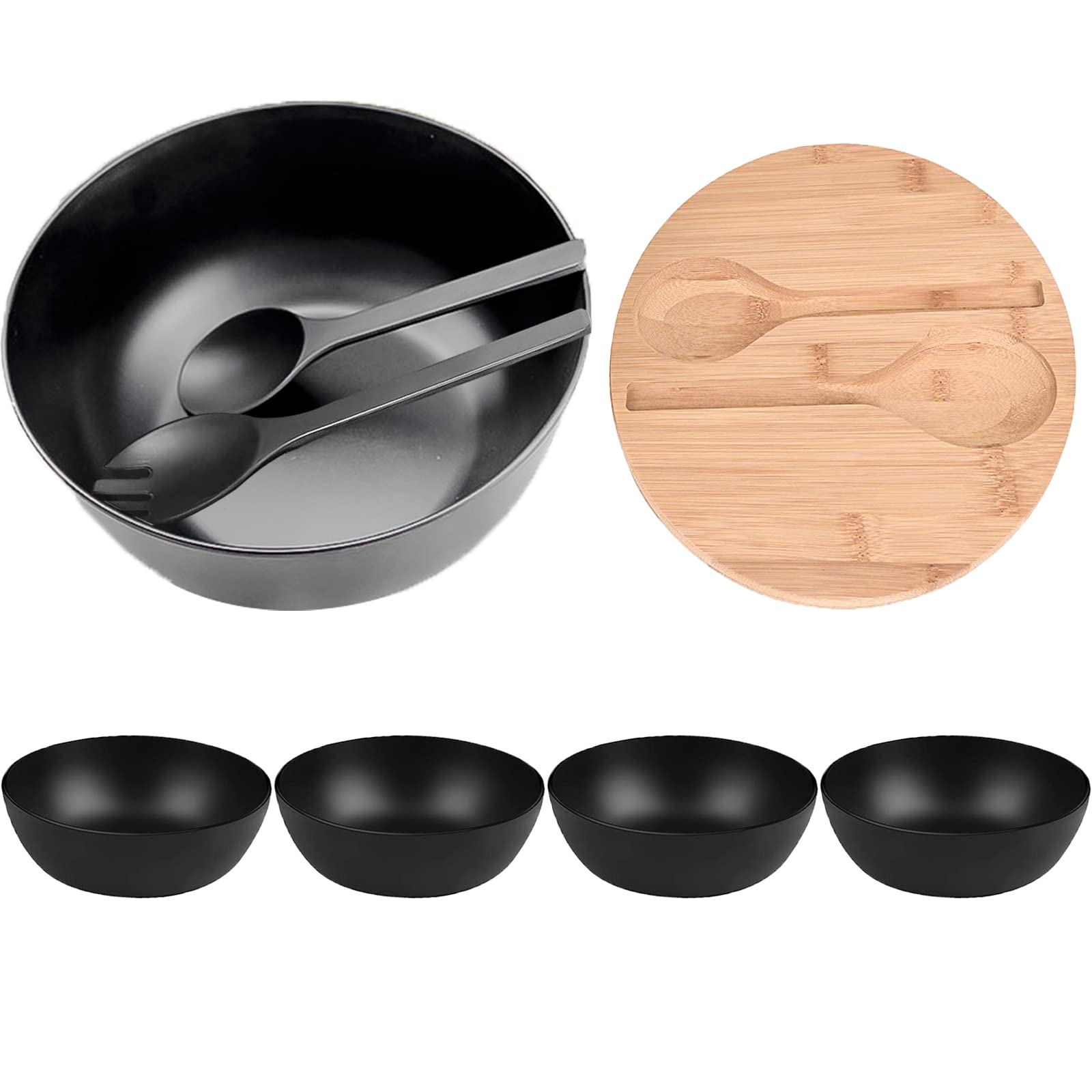 Ensaladera cubiertos para servir con tapa de tabla de cortar y cubiertos, cuencos para mezclar, para frutas, ensaladas y decoración..