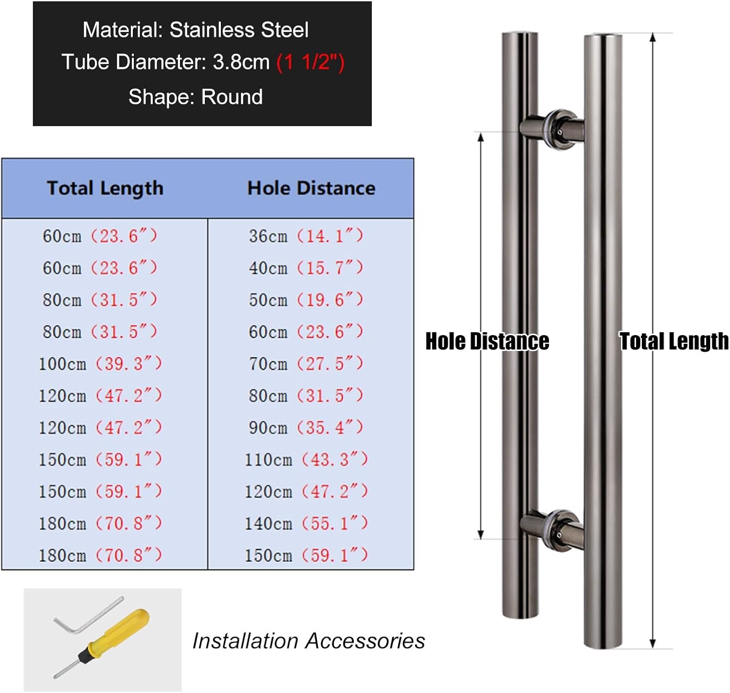 Commercial Push Pull Glass Door Handles, Door Pull Handle for Barn Door, Modern Double Sided Door Grab, on Interior/Exterior Front Door(Color:Black2,Size:80X60cm/31.5" X2