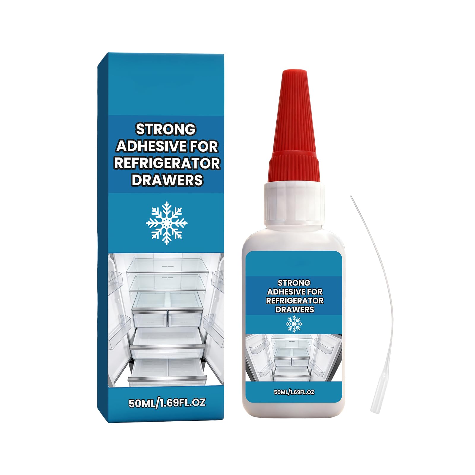 Strong Adhesive for Refrigerator Drawers, Fast Drying, Low Temperature Resistant, Transparent Glue Layer, 50ml (1 PCS)