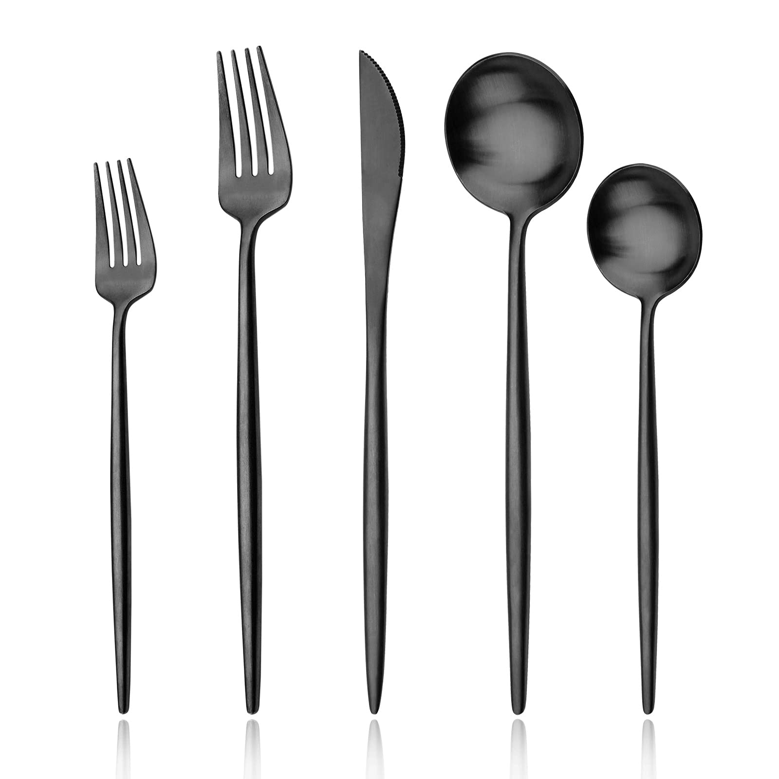 Juego de cubiertos de acero inoxidable 18/10 de 30 piezas, juego de cubiertos pesados mate, ideal para cenar en casa, pareja, restaurante, banquetes, servicio para 6 personas (color negro)
