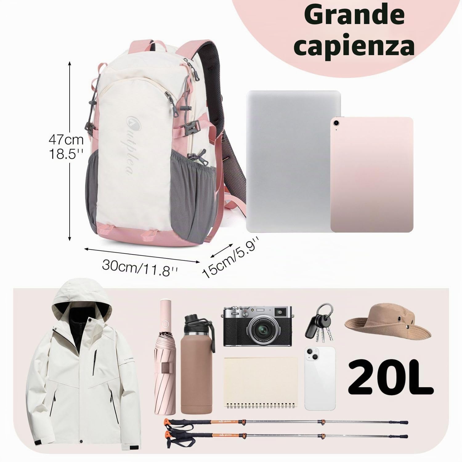 Zaino Trekking Impermeabile 25L Sportivo Leggero - Multitasca per Escursionismo, Viaggio, Campeggio, Montagna, Scuola, Ciclismo