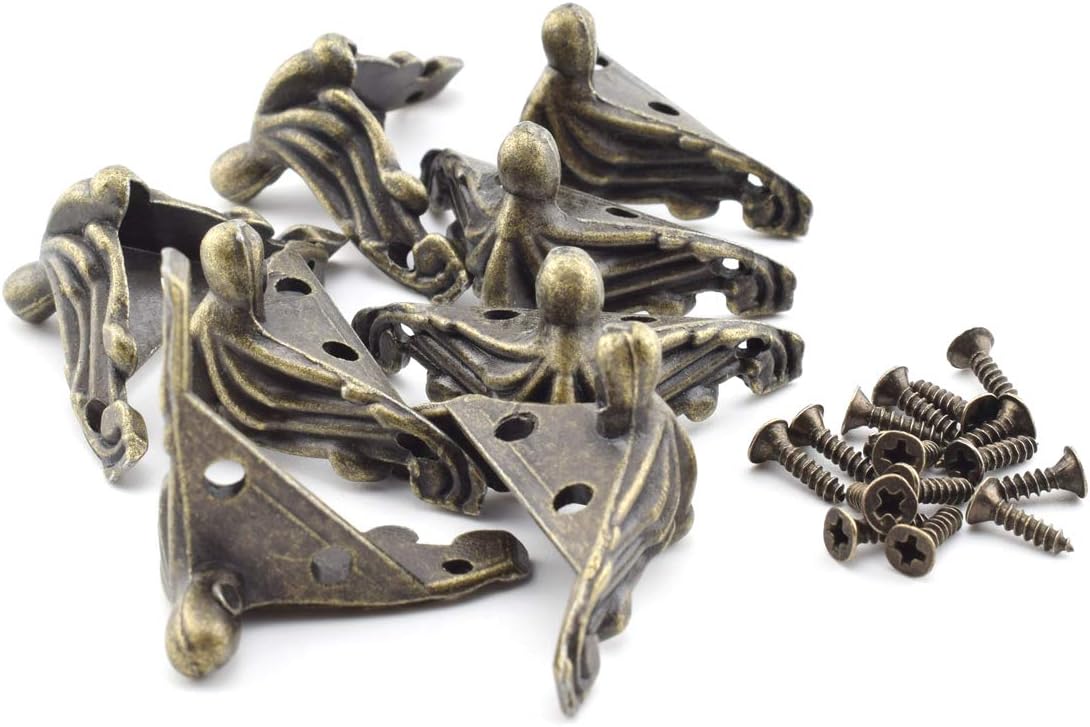 SDTC Tech 8 Pack Retro Design Jewelry Box Feet Antique Bronze Zinc Alloy Decorative Legs with Mounting Screws Corner Protector Brackets for Wooden Storage Box Cabinet Decoration Furniture
