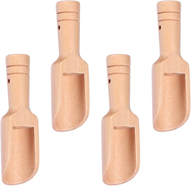 Cabilock 4pcs Mini Wooden Spoon Small Scoops Wooden Scoop Wood Scooper Wooden Candy Spoon Washing Powder Spoon Baby Milk Powder Spoon for Bath Salts Spoons