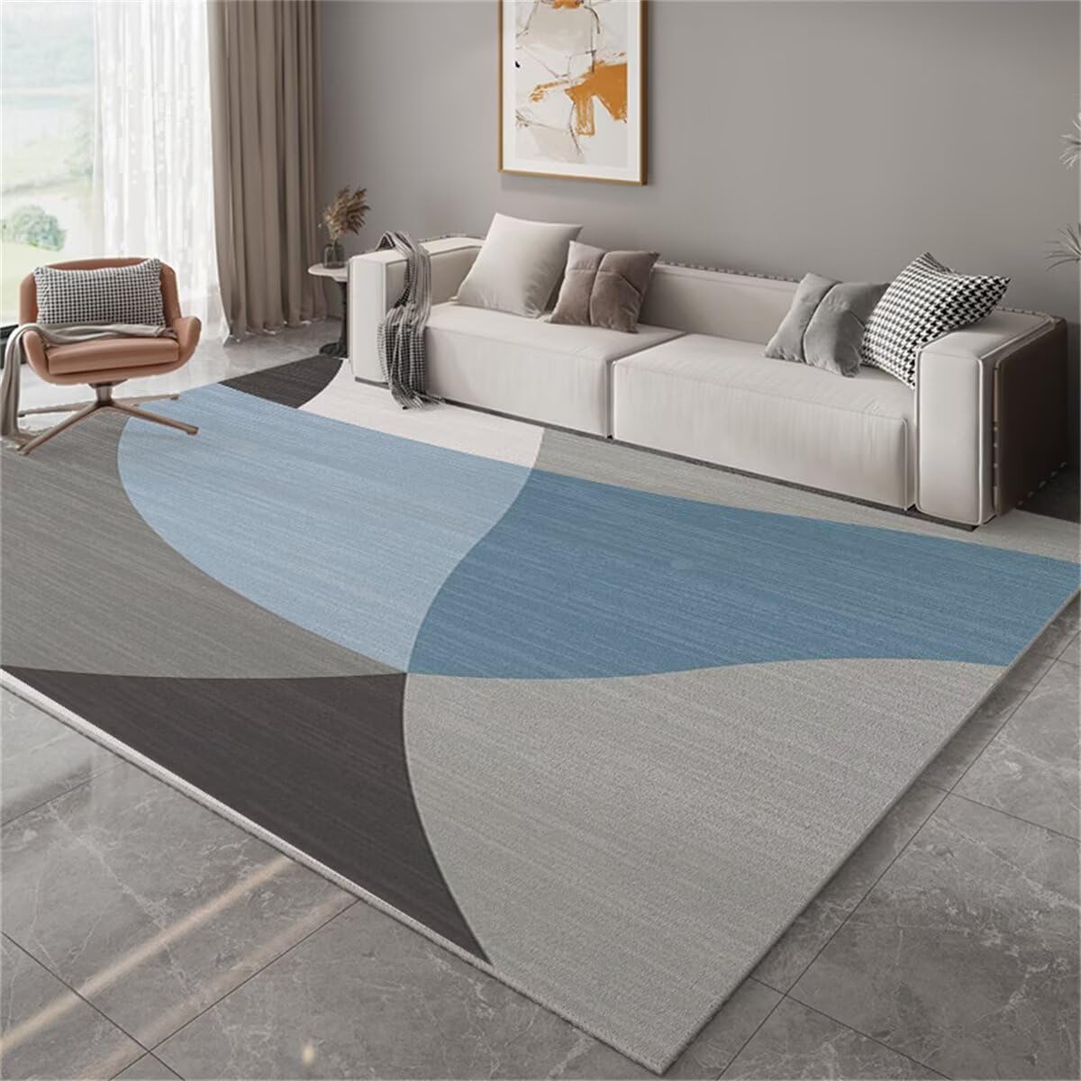 Tapis de salon à la mode ne se décolore pas gris-bleu 160X200CM durable