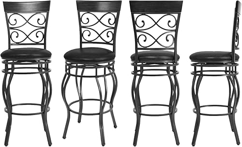 Safeplus Juego de 4 taburetes de bar giratorios, sillas de bar retro de 360 grados con asiento acolchado de cuero, bistró, comedor, cocina, pub,