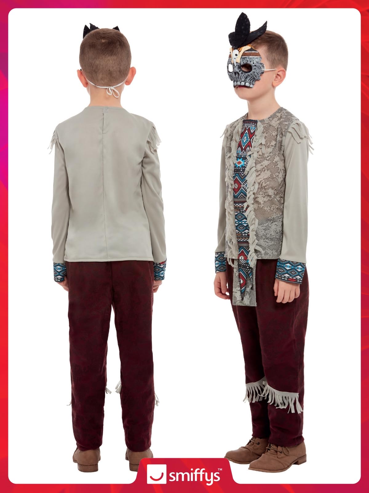 Smiffys Disfraz de indio oscuro, Gris, Parte superior, pantalones y sombrero Halloween, Carnaval