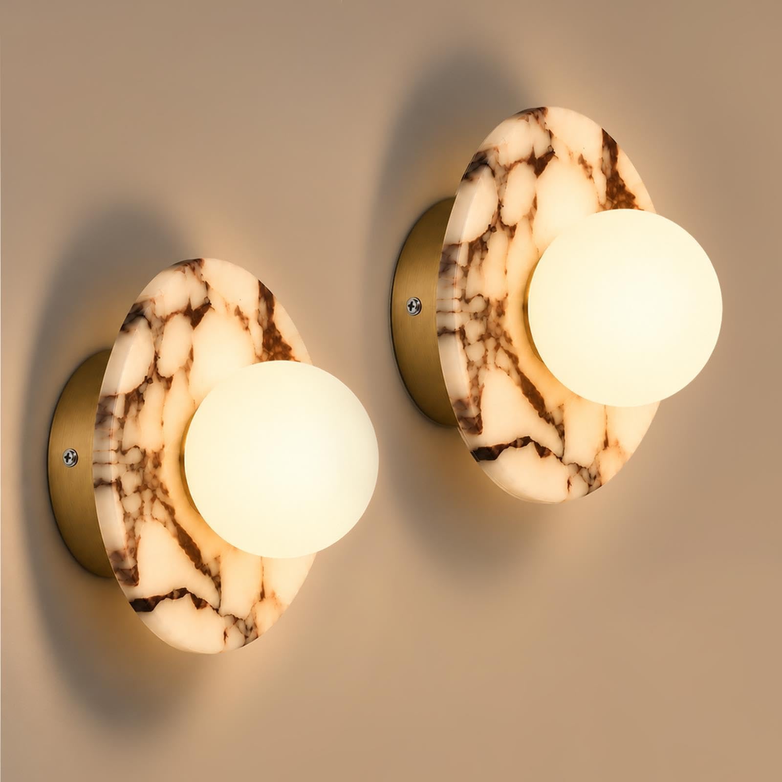 Lampada da parete rotonda in marmo, applique da parete in alabastro