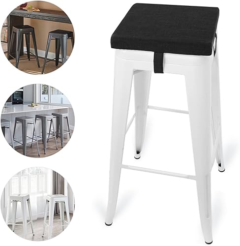 Miniatura 2 de Tromlycs Juego de 4 cojines cuadrados para taburete de bar de 12 x 12 pulgadas, para silla de bar con lazos, 12 pulgadas, color negro